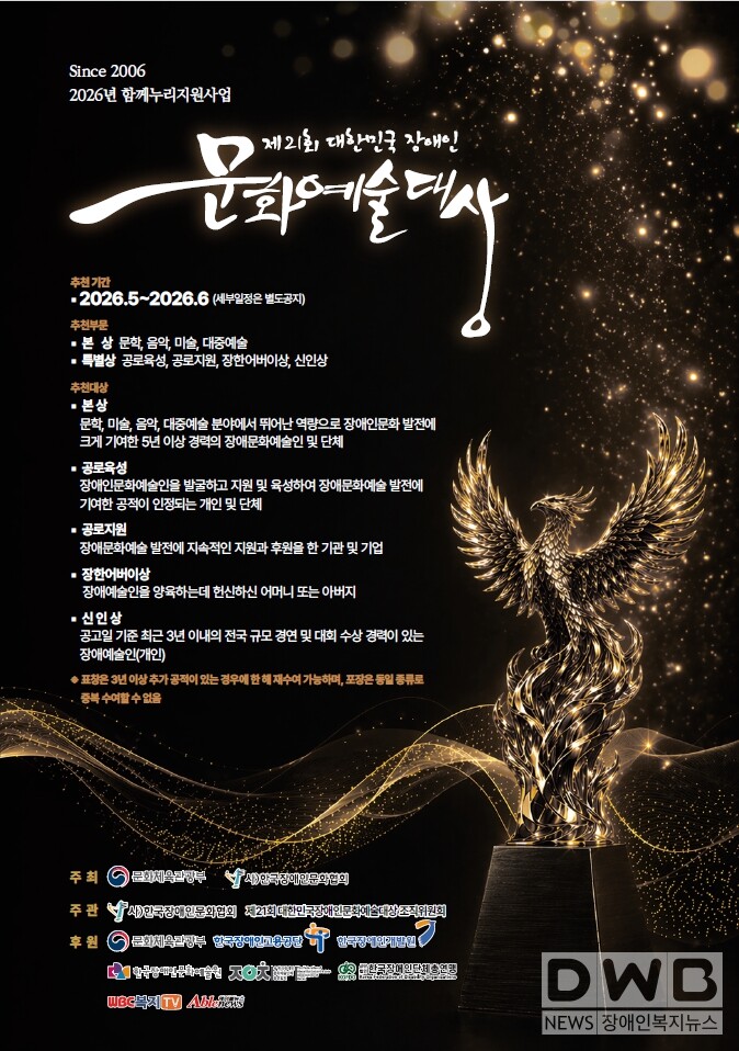 제21회 대한민국장애인문화예술대상(포스터) 후보자 추천 접수/자료=한국장애인문화협회